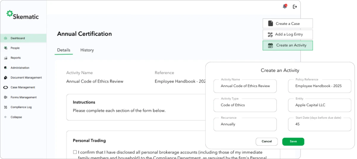 Skematic Compliance Certifications & Compliance Workflow Management